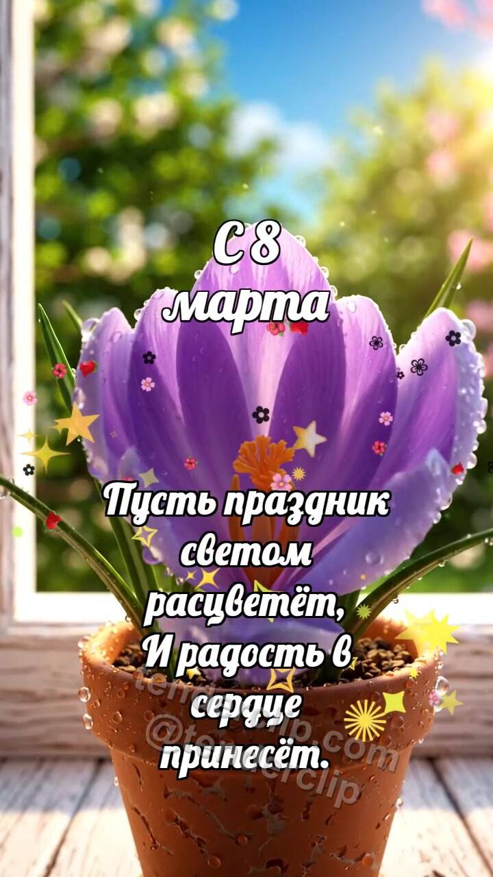 Анимационная открытка на тему С 8 марта: Крокус раскрывает искру