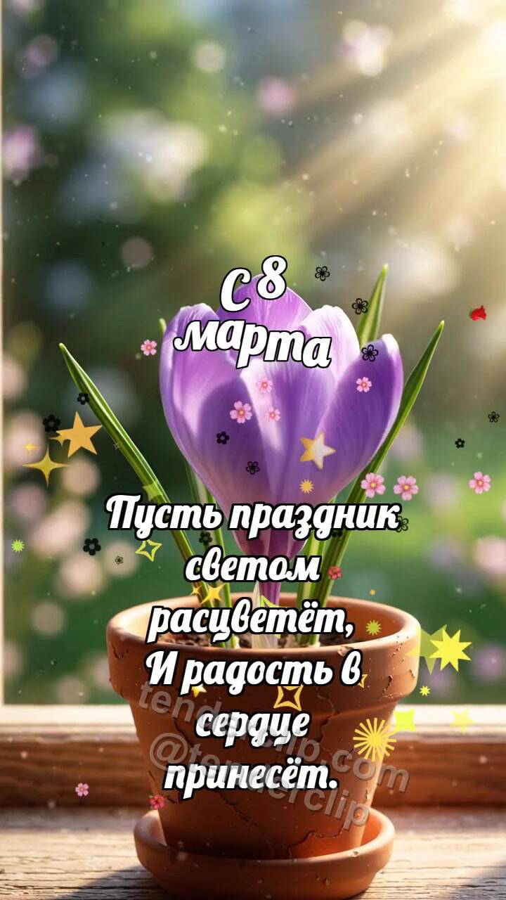Анимационная открытка на тему С 8 марта: Крокус раскрывает искру