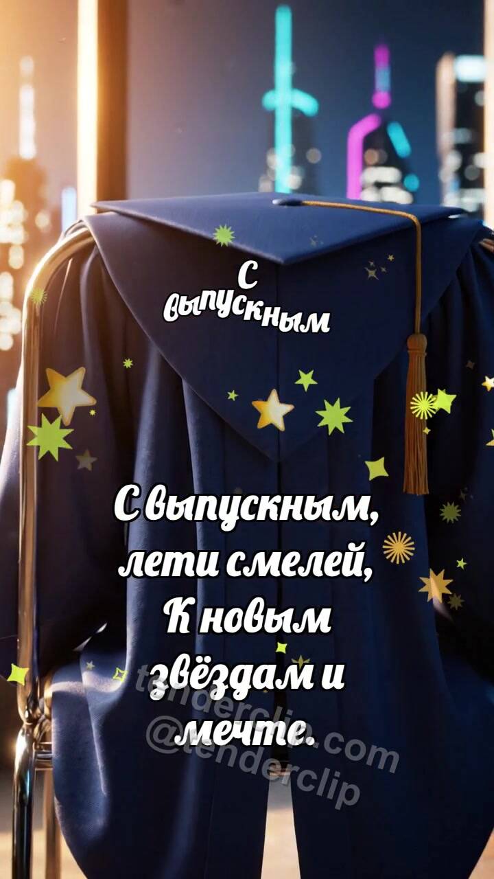 Анимационная открытка на тему С выпускным: Капюшон встречает свет