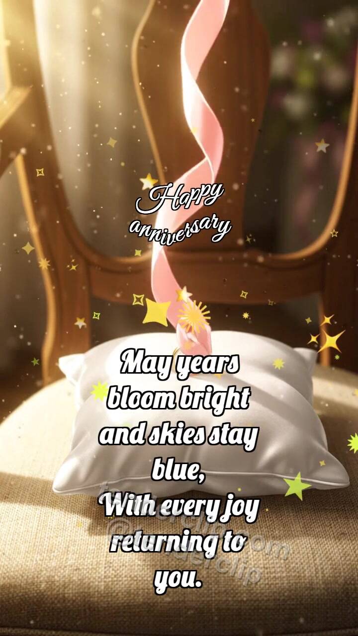 Animated greeting card about Happy anniversary: Ring Pillow Catches Dawn