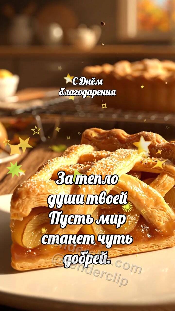 Анимационная открытка на тему С Днём благодарения: Грушевый пирог ловит мускат