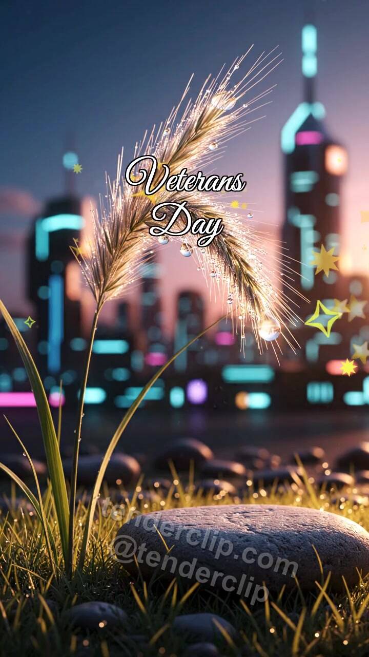 Animated greeting card about Veterans Day: Feather Grass Holds Dew