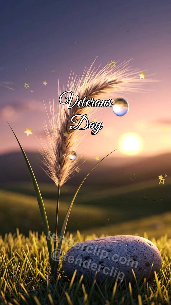 Animated greeting card about Veterans Day: Feather Grass Holds Dew
