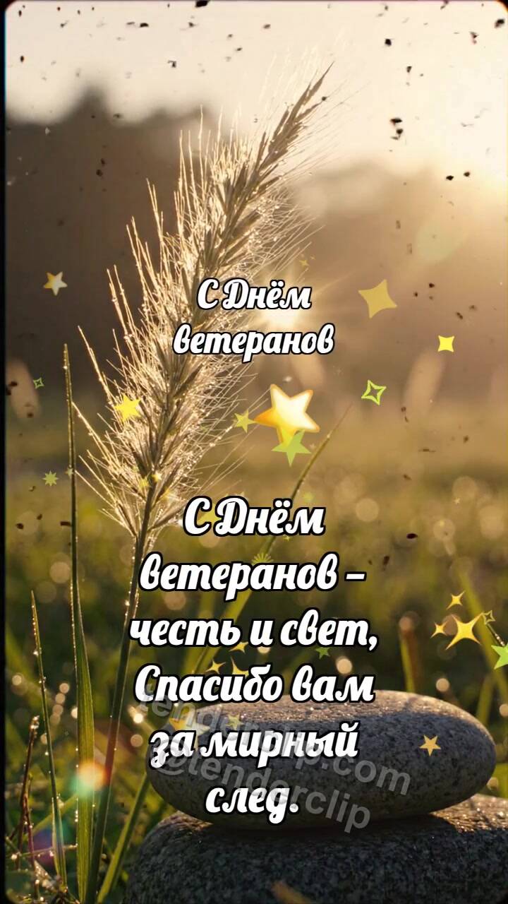 Анимационная открытка на тему С Днём ветеранов: Ковыль держит росинку