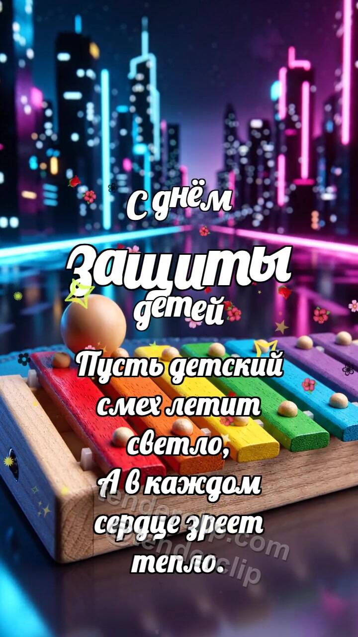 Анимационная открытка на тему С днём защиты детей: Ксилофон катит шарик