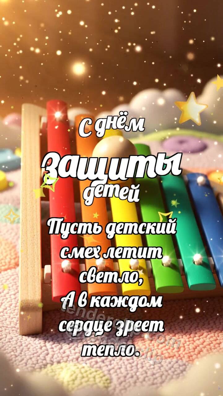 Анимационная открытка на тему С днём защиты детей: Ксилофон катит шарик