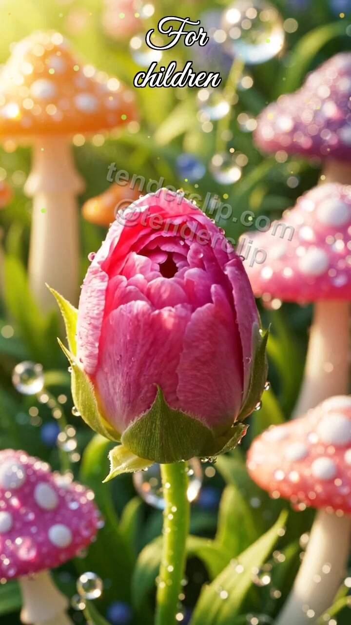 Animated greeting card about For children: flower bud opens