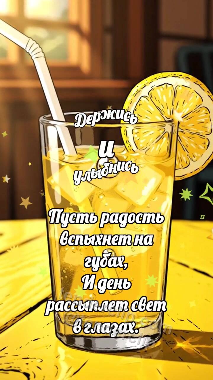 Анимационная открытка на тему Держись и улыбнись: Лимонад ловит пузырёк