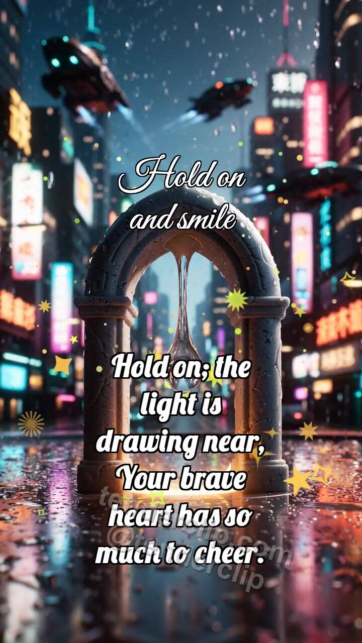 Animated greeting card about Hold on and smile: Stone Arch Holds Drop