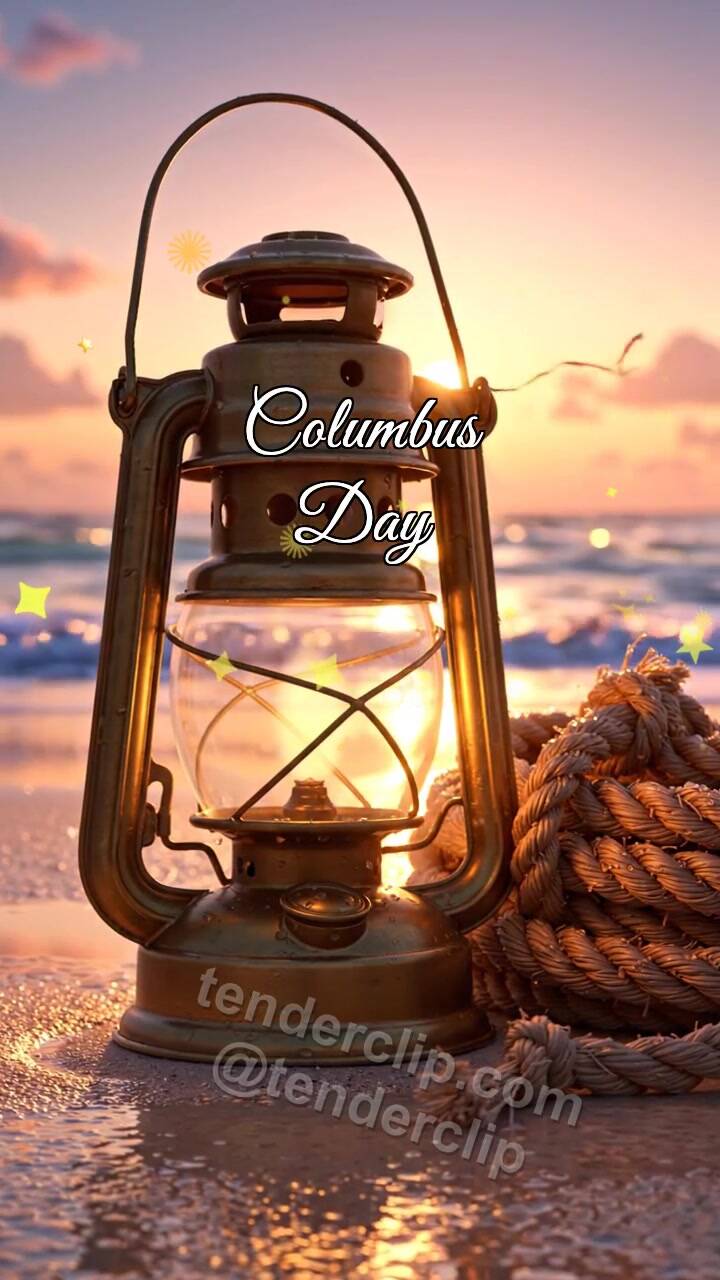 Animated greeting card about Columbus Day: Cabin Lantern Warms Rope