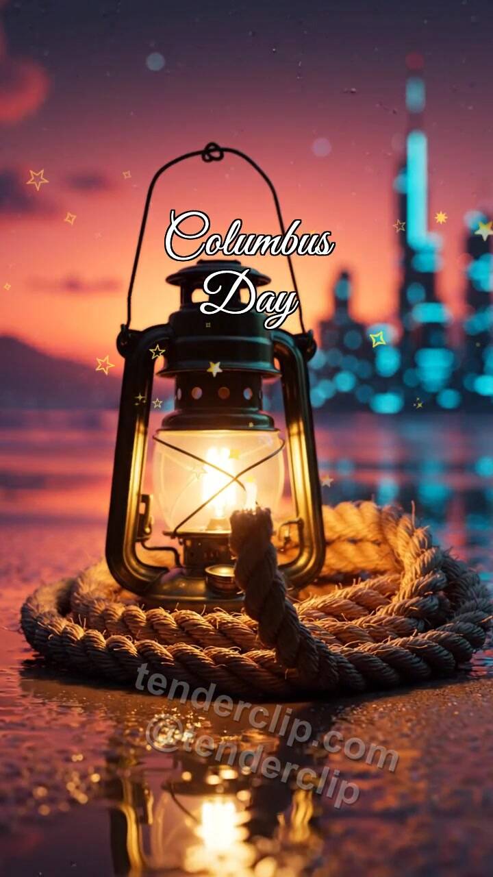 Animated greeting card about Columbus Day: Cabin Lantern Warms Rope