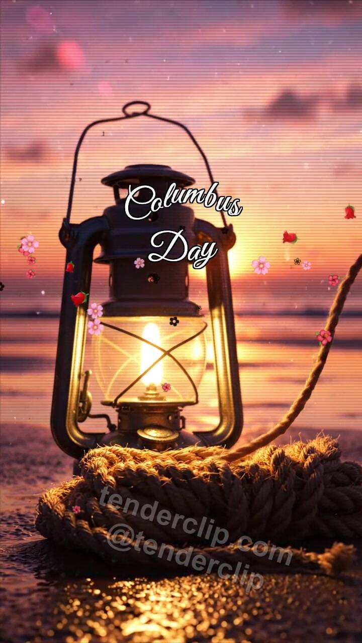 Animated greeting card about Columbus Day: Cabin Lantern Warms Rope