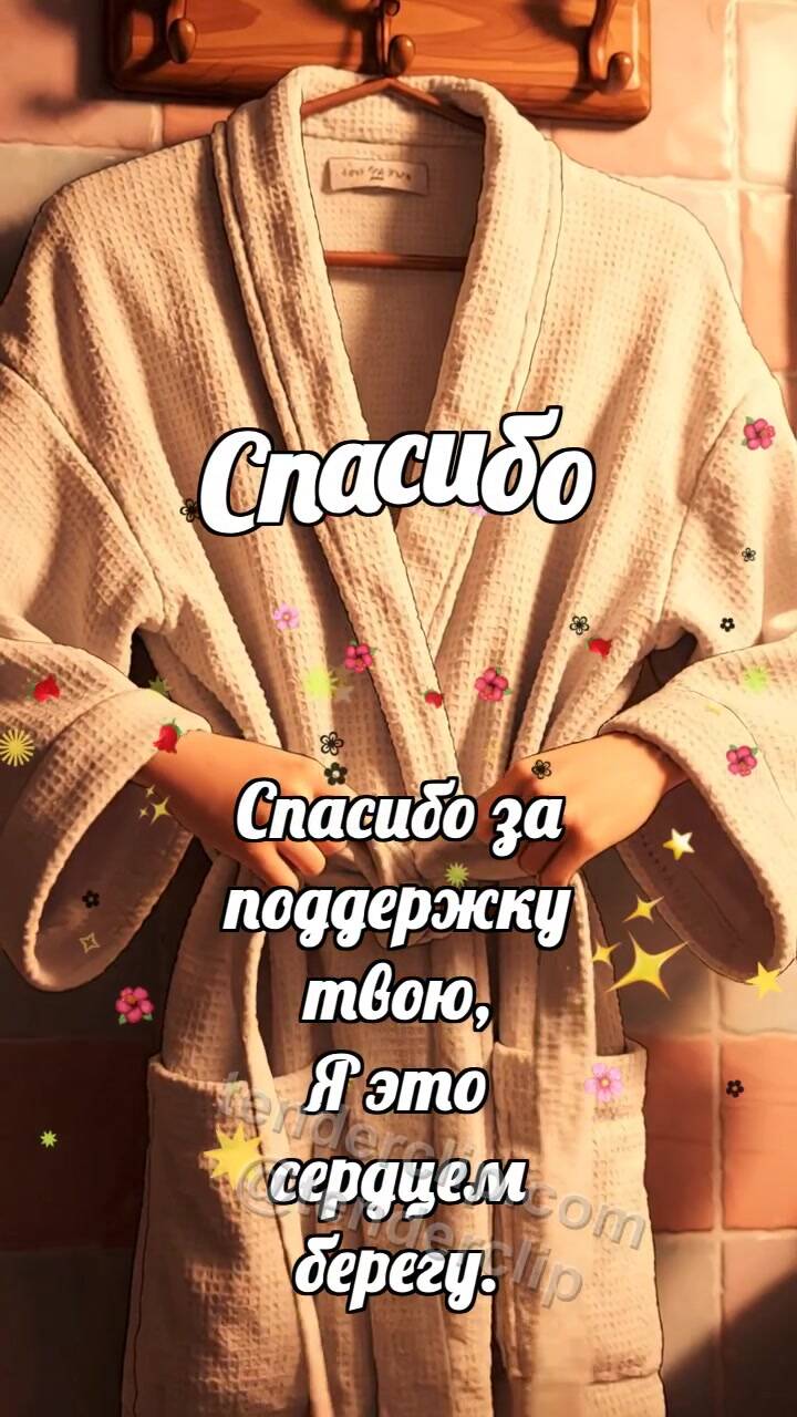 Анимационная открытка на тему Спасибо: Пояс держит халат