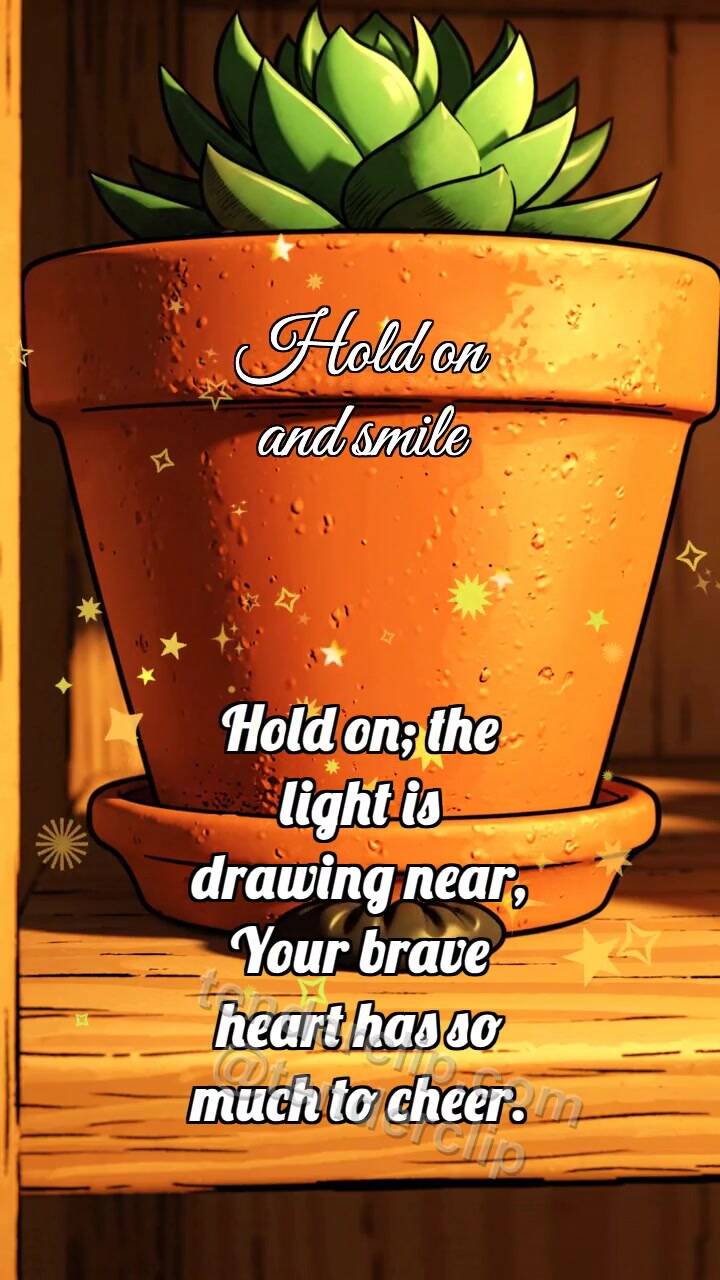 Animated greeting card about Hold on and smile: Rubber Foot Holds Pot