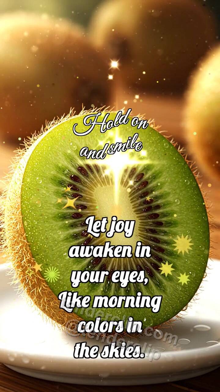 Animated greeting card about Hold on and smile: Kiwi Slice Catches Gleam
