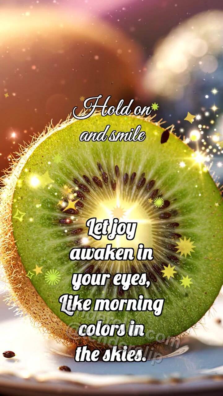 Animated greeting card about Hold on and smile: Kiwi Slice Catches Gleam