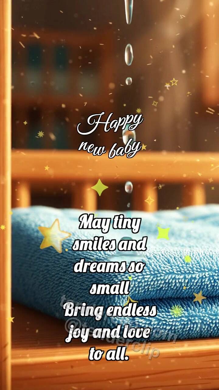 Animated greeting card about Happy new baby: Soft Towel Catches Drop