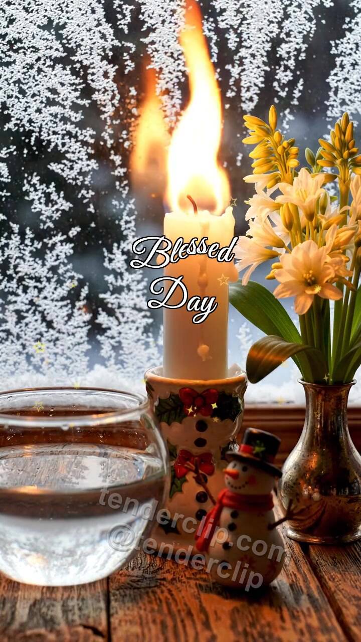 Animated greeting card about Blessed Day: candle wakes up first