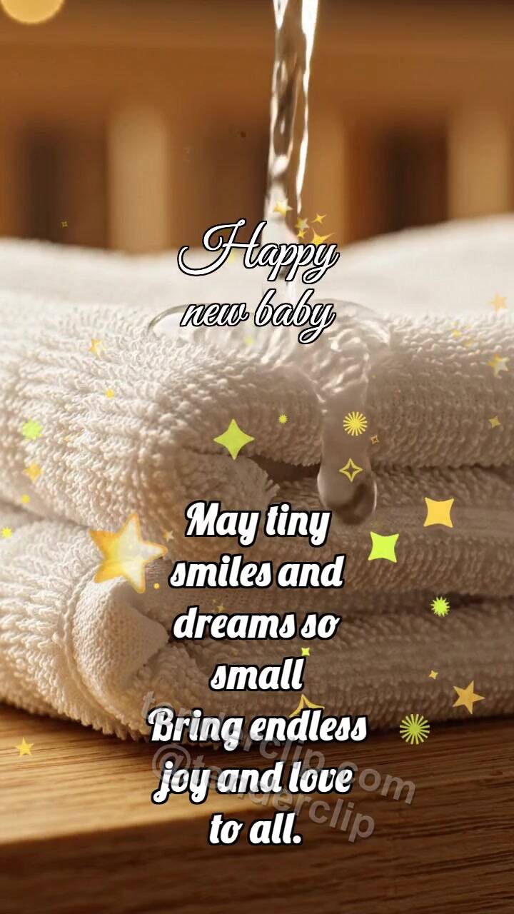 Animated greeting card about Happy new baby: Soft Towel Catches Drop