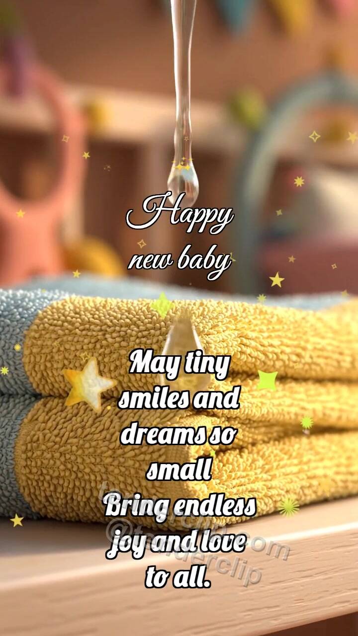 Animated greeting card about Happy new baby: Soft Towel Catches Drop