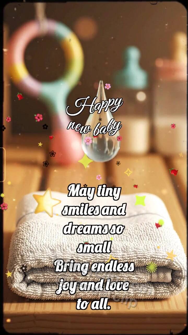 Animated greeting card about Happy new baby: Soft Towel Catches Drop