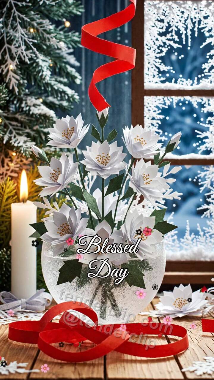 Animated greeting card about Blessed Day: ribbon fixes the decoration