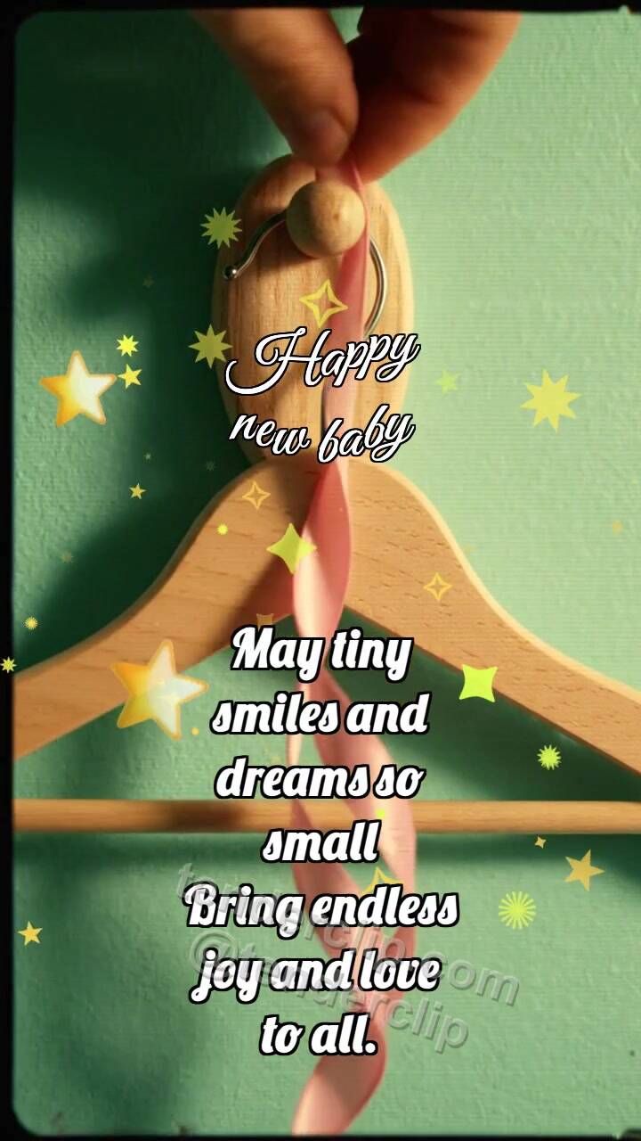 Animated greeting card about Happy new baby: Soft Hanger Welcomes Ribbon