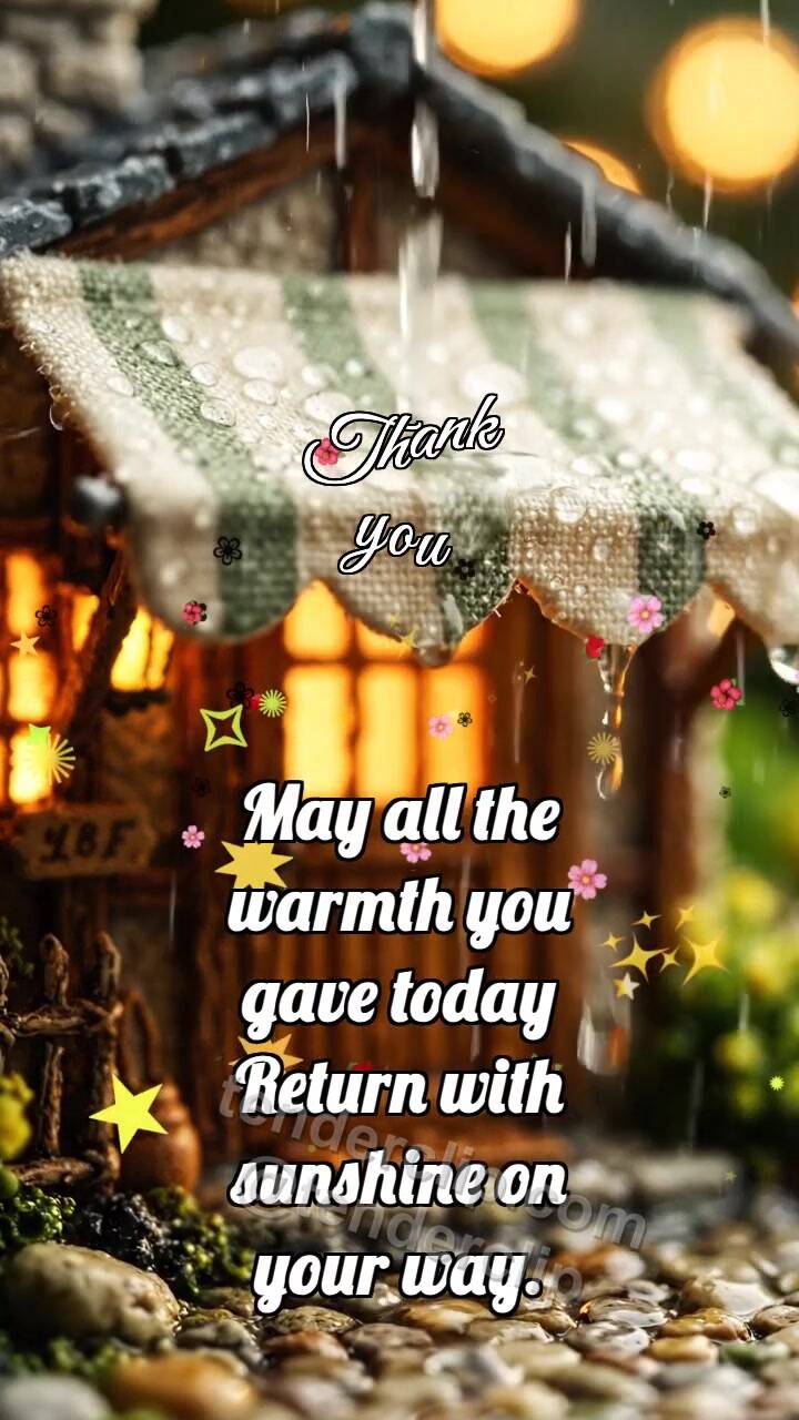 Animated greeting card about Thank you: Awning Holds Rain