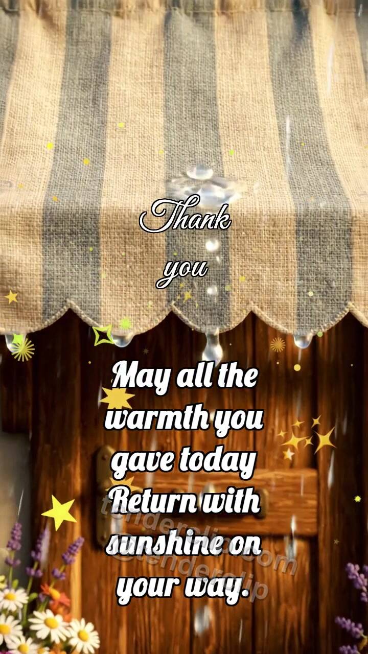 Animated greeting card about Thank you: Awning Holds Rain