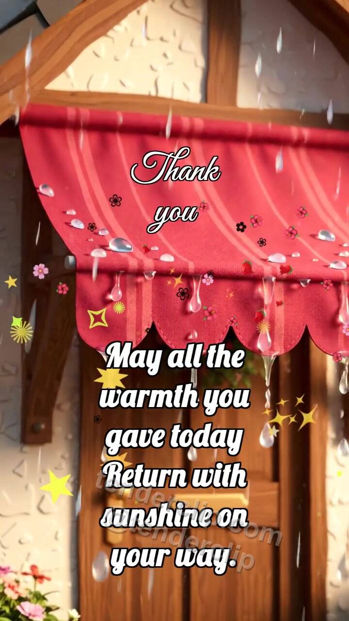 Animated greeting card about Thank you: Awning Holds Rain