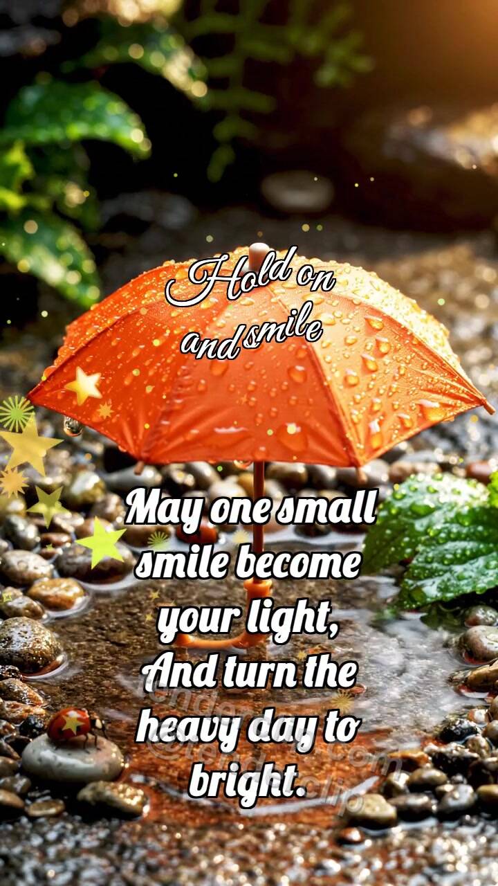 Animated greeting card about Hold on and smile: Orange Umbrella Opens Arc