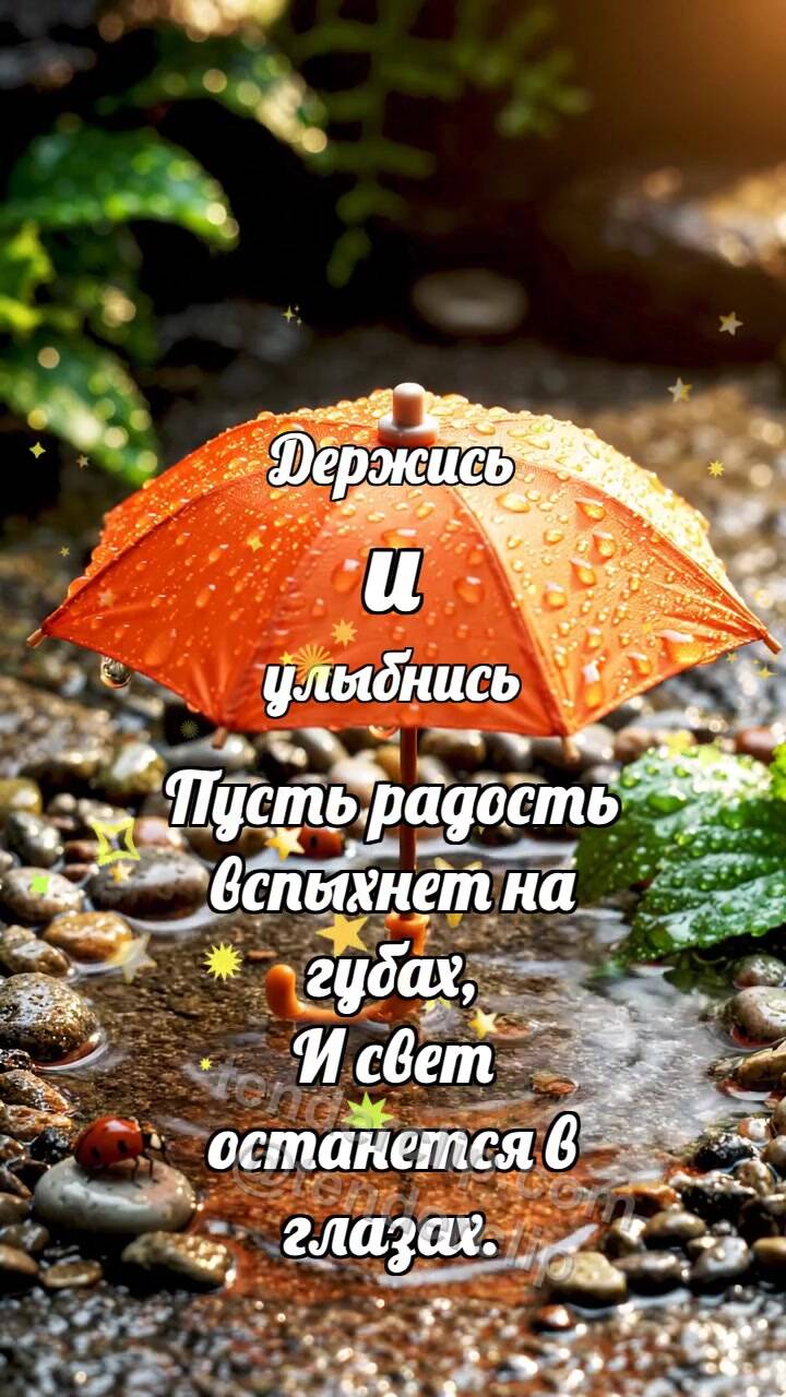 Анимационная открытка на тему Держись и улыбнись: Апельсиновый зонт раскрывает дугу