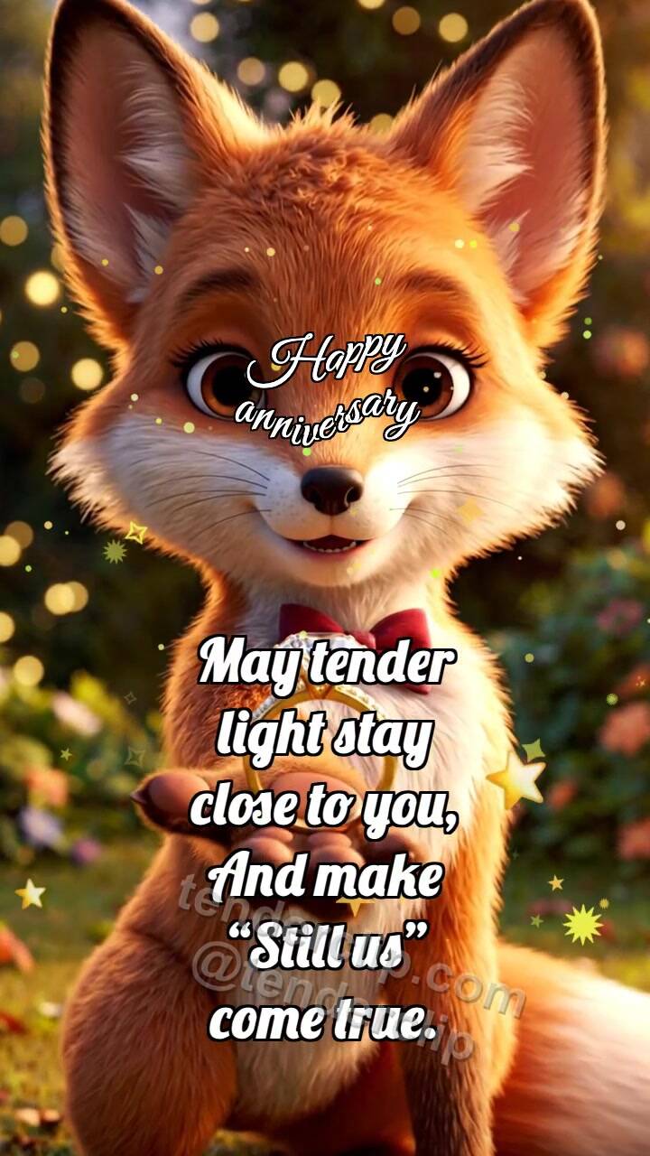Animated greeting card about Happy anniversary: Fox Cub Offers Ring