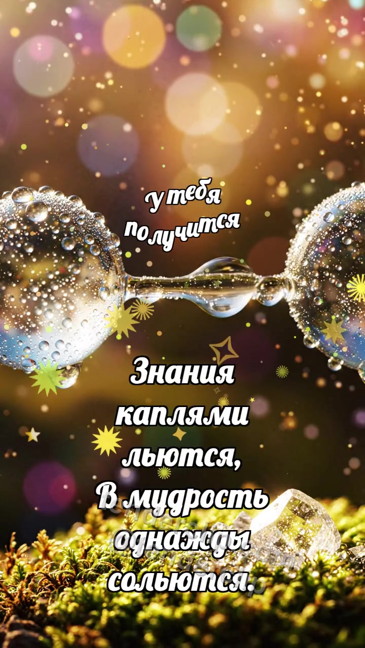 Анимационная открытка на тему У тебя получится: Капиллярный мостик собирает росу