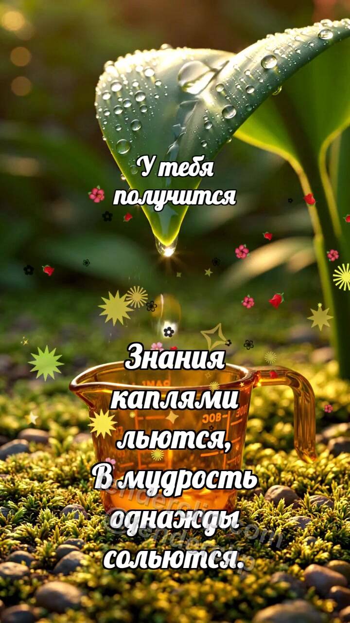 Анимационная открытка на тему У тебя получится: Янтарный мерник считает росинки