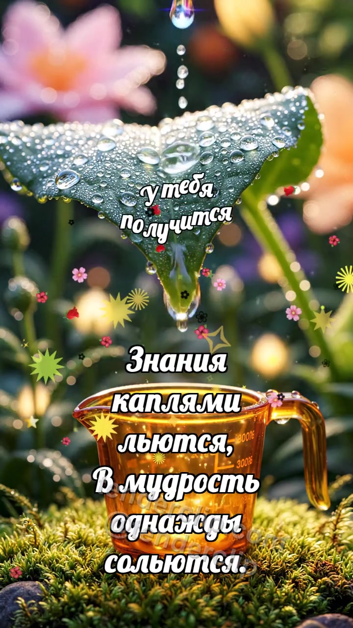 Анимационная открытка на тему У тебя получится: Янтарный мерник считает росинки