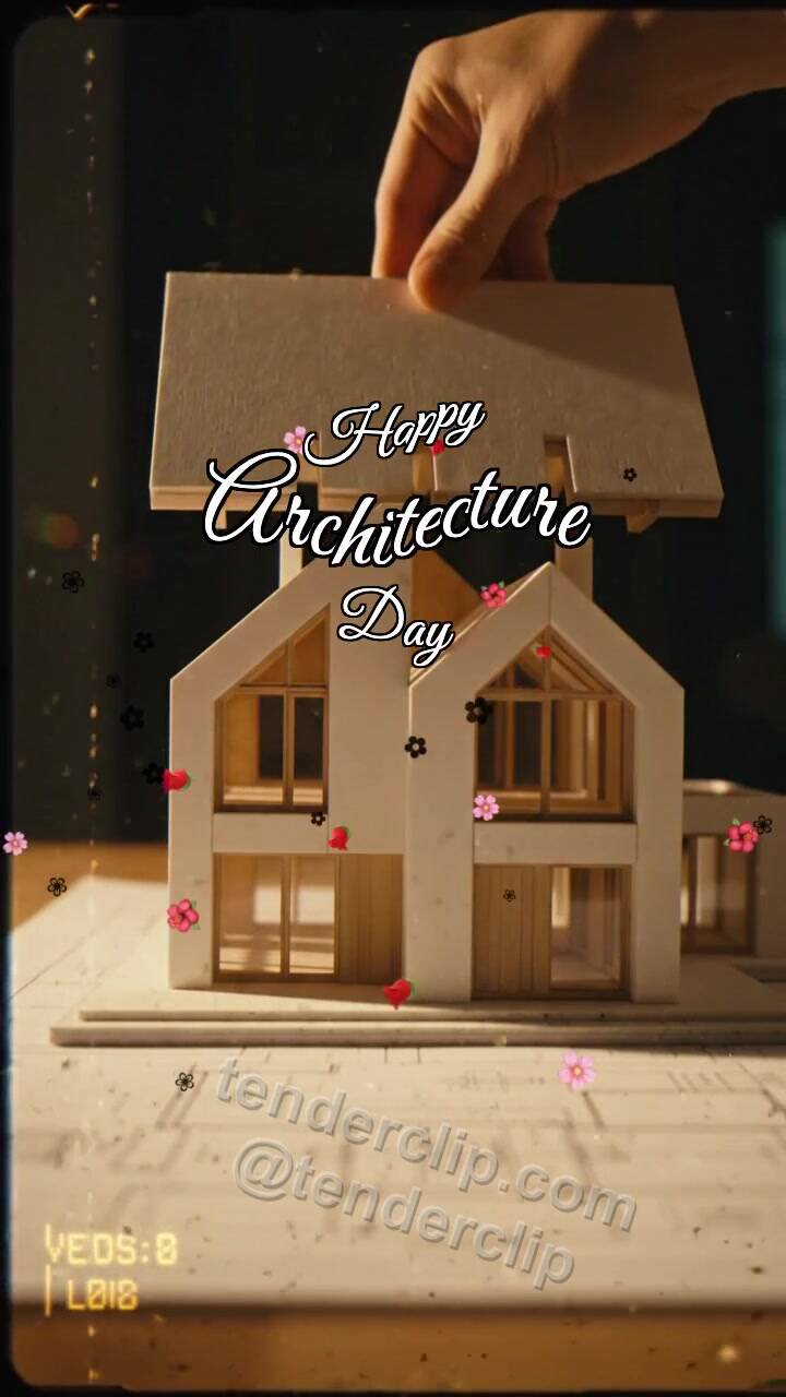 Animated greeting card about Happy Architecture Day: Model Gets Roof
