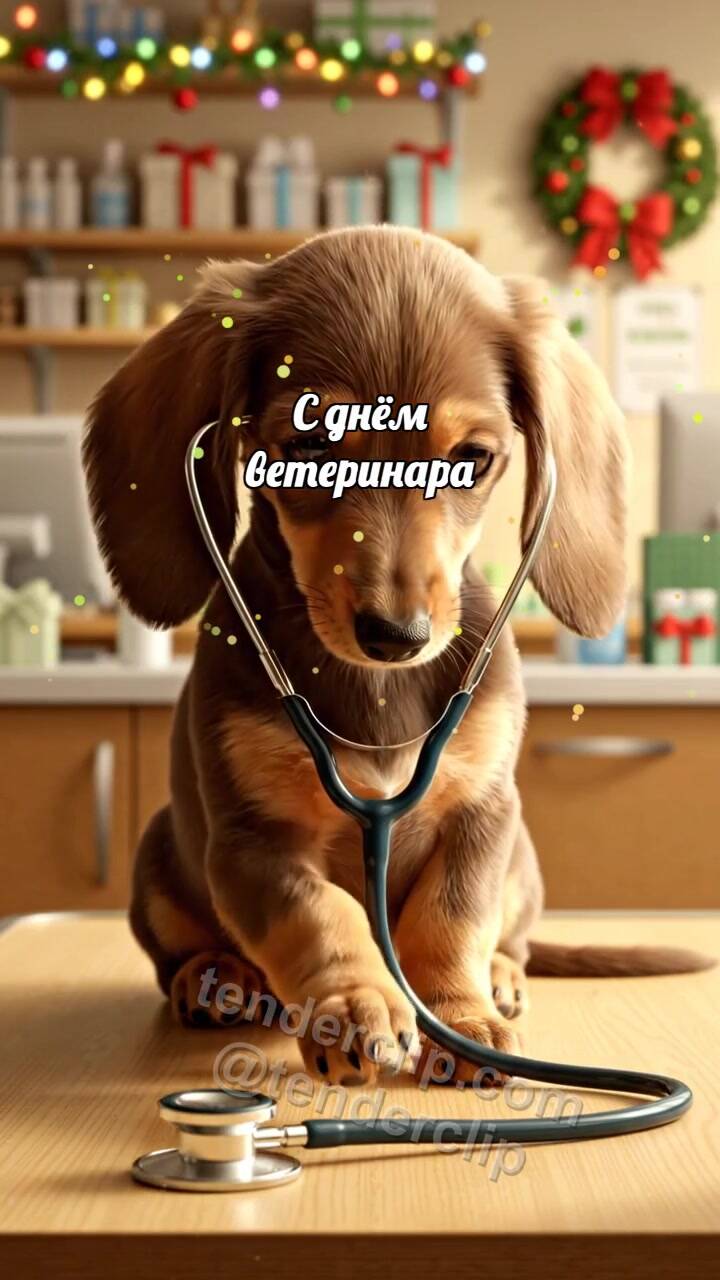 Анимационная открытка на тему С днём ветеринара: Лапка касается стетоскопа