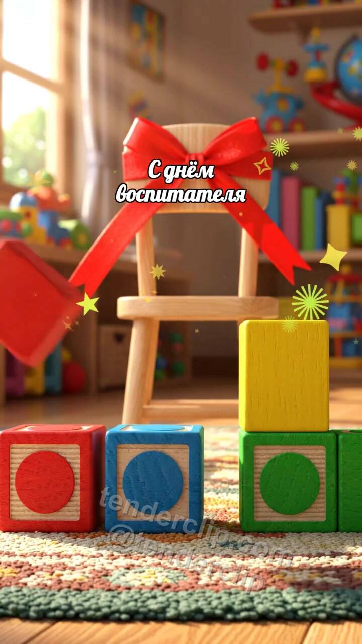 Анимационная открытка на тему С днём воспитателя: Кубики строят арку