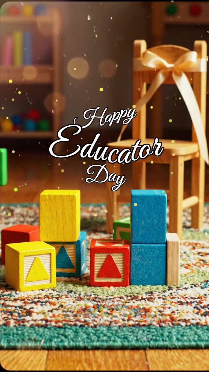 Animated greeting card about Happy Educator Day: Blocks Build Arch