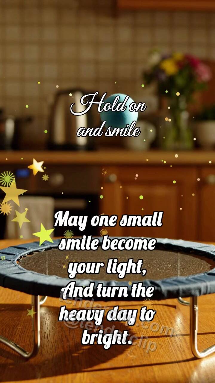 Animated greeting card about Hold on and smile: Trampoline Lifts Ball