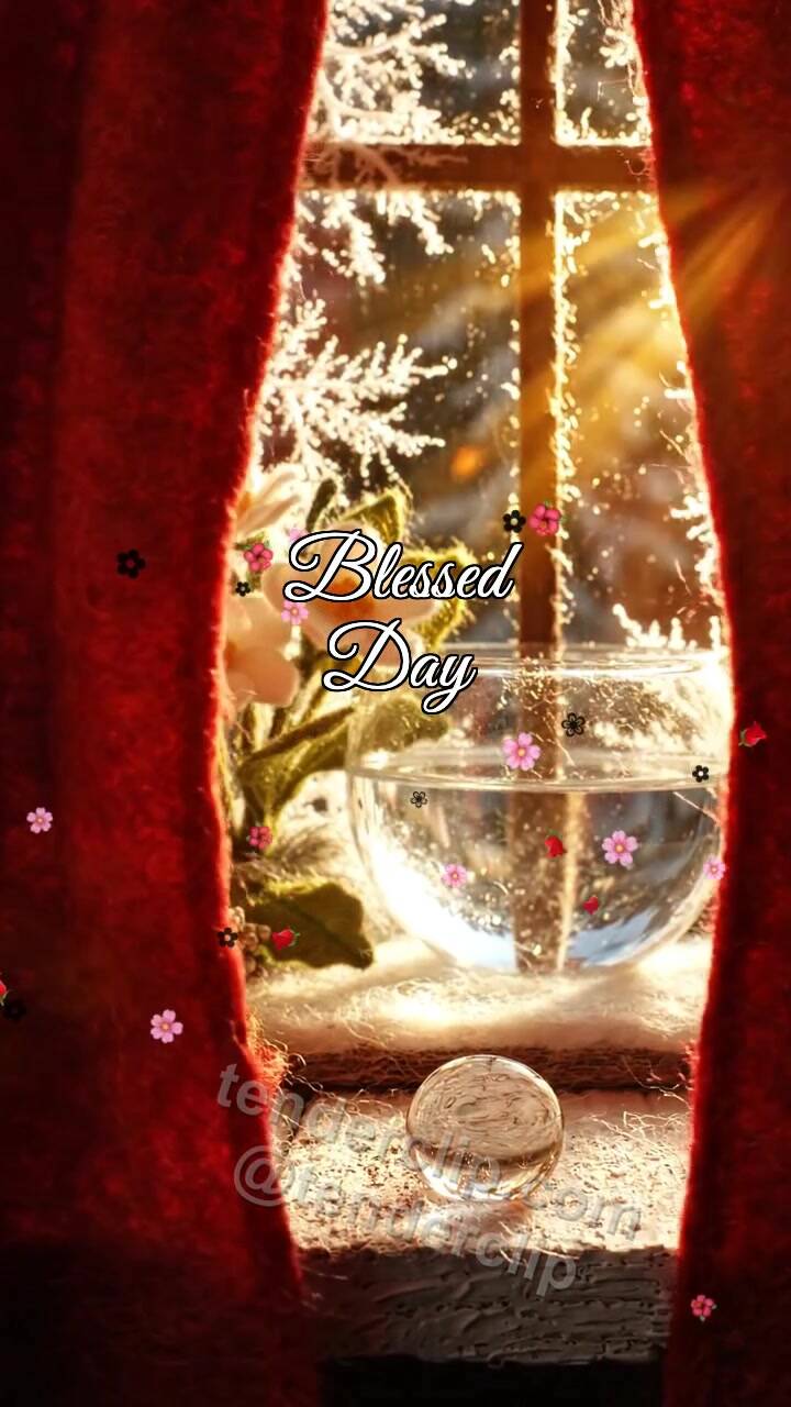 Animated greeting card about Blessed Day: window reveals the holiday scene