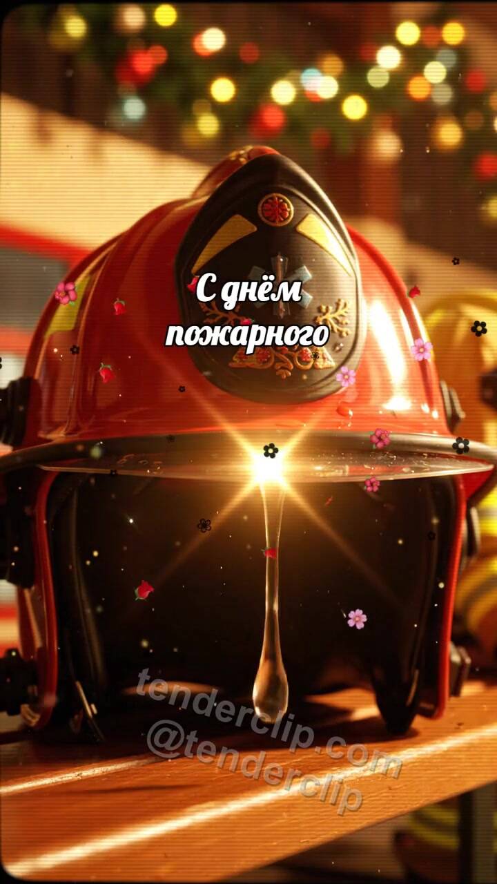 Анимационная открытка на тему С днём пожарного: Капля блестит на шлеме