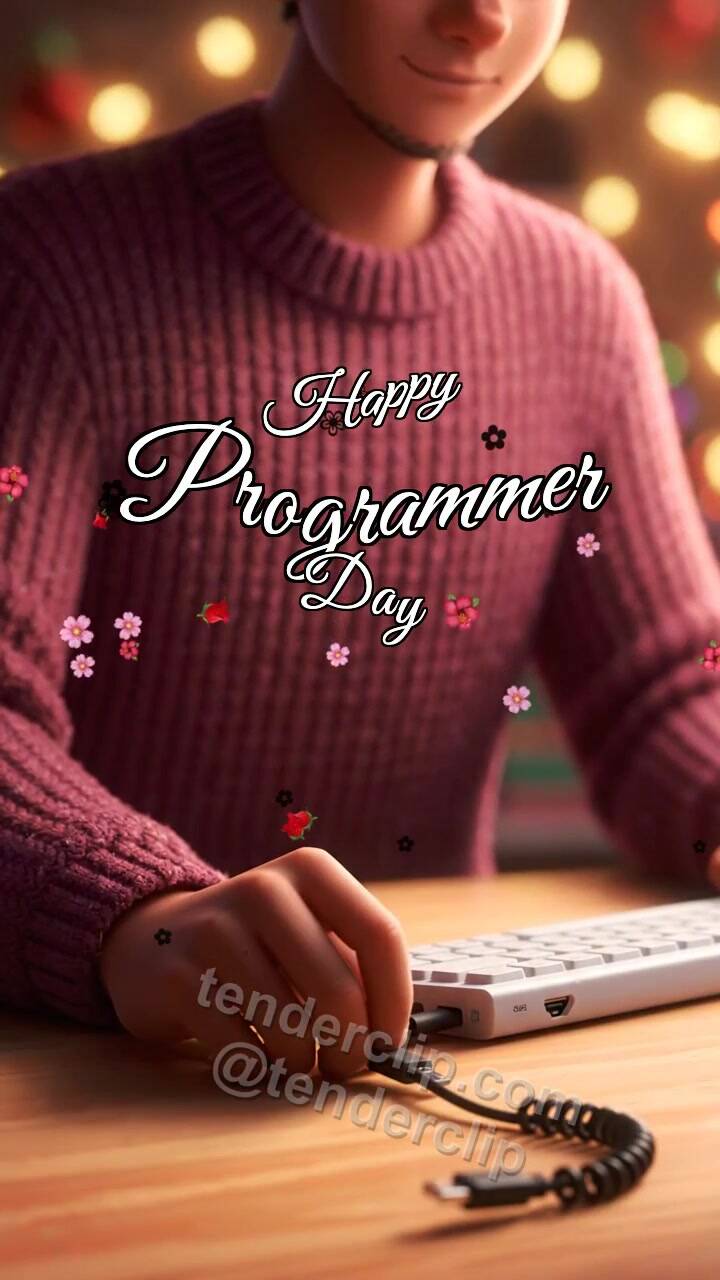 Animated greeting card about Happy Programmer Day: Cable Wakes Screen