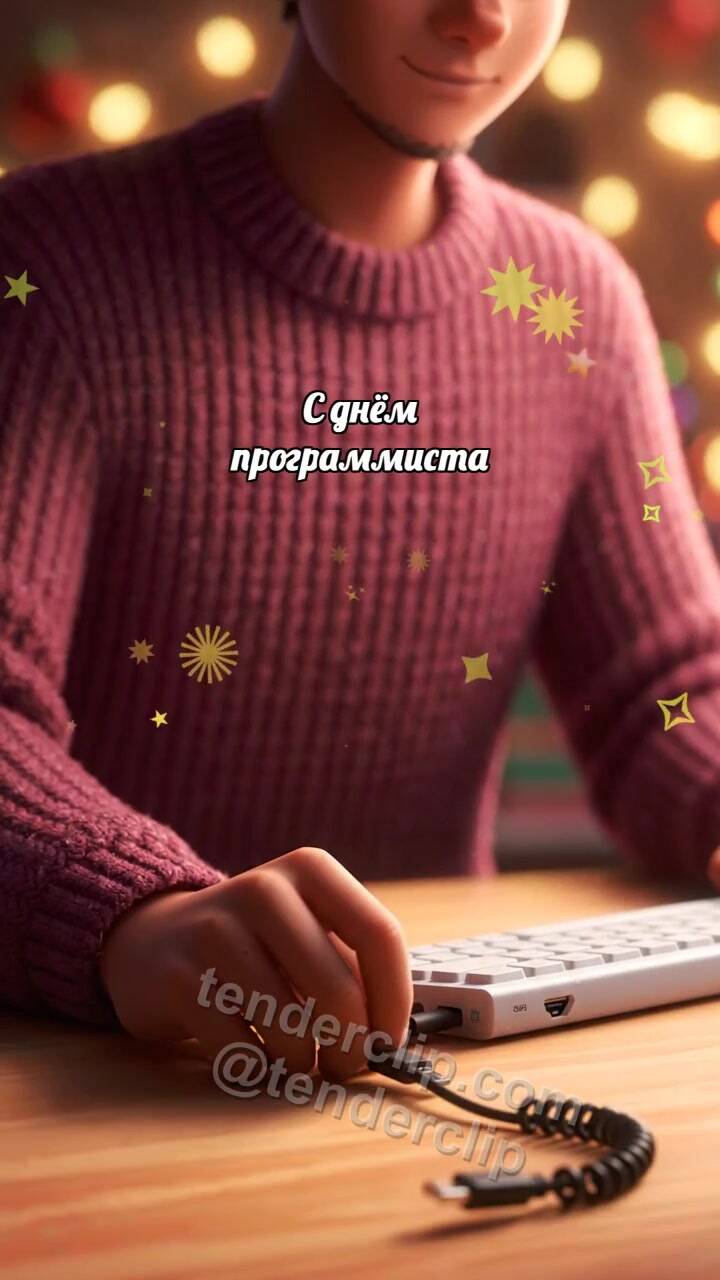 Анимационная открытка на тему С днём программиста: Кабель зажигает экран