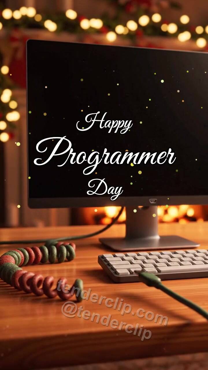 Animated greeting card about Happy Programmer Day: Cable Wakes Screen