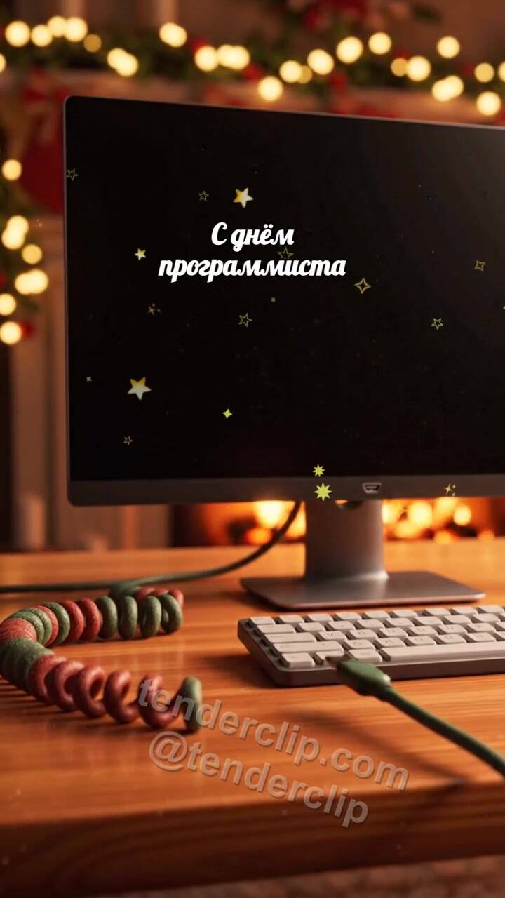 Анимационная открытка на тему С днём программиста: Кабель зажигает экран
