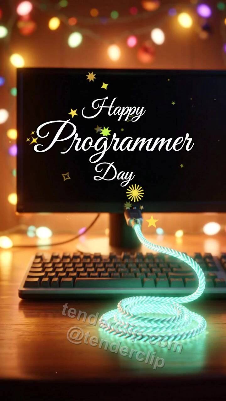Animated greeting card about Happy Programmer Day: Cable Wakes Screen