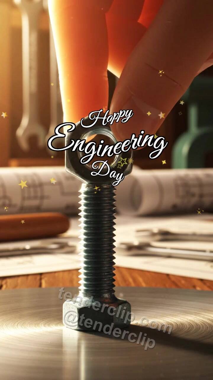 Animated greeting card about Happy Engineering Day: Bolt Fits Perfectly