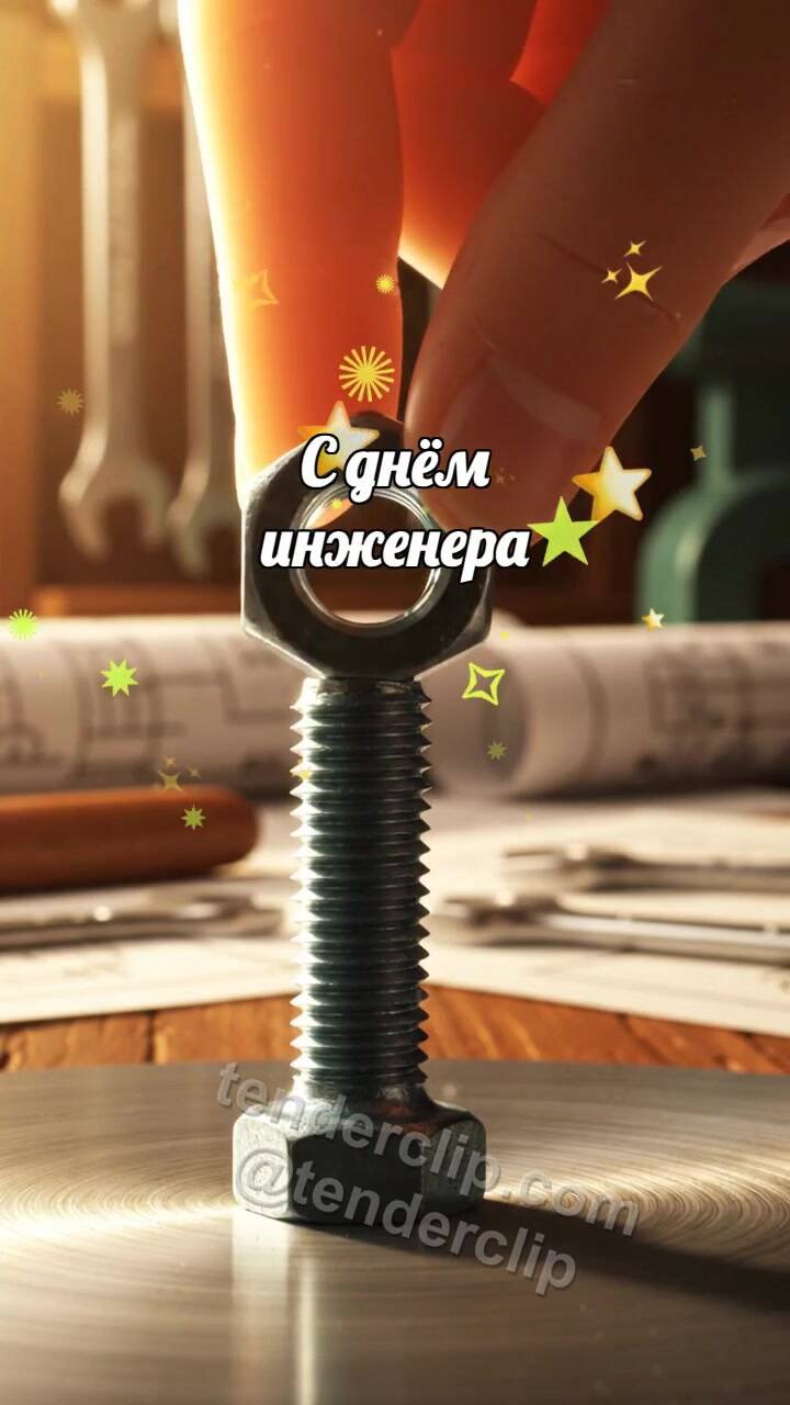 Анимационная открытка на тему С днём инженера: Гайка садится точно